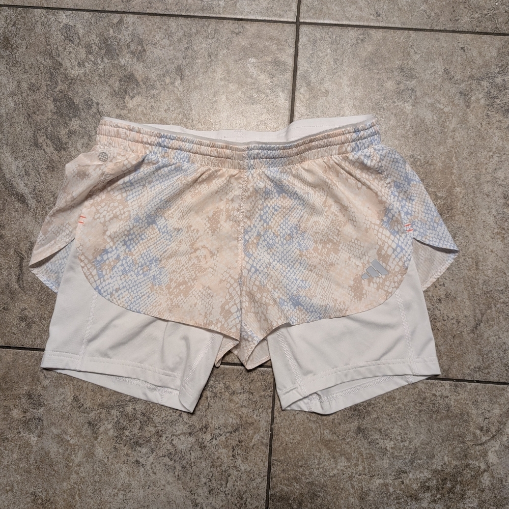 adidas Women's Beige and White Athletic Shorts